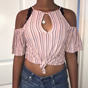 Pink striped American eagle off the shoulder shirt